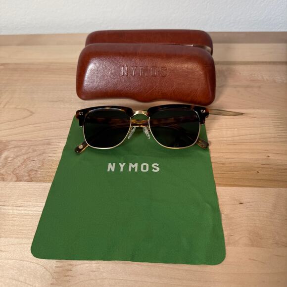 NYMOS Clubmaster Browline Sunglasses Tortoise Gold Frame Retro w Case Cloth NWOT main image 4